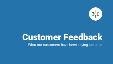 Graphic with text "customer feedback" on a blue background, indicating a section for testimonials or reviews.