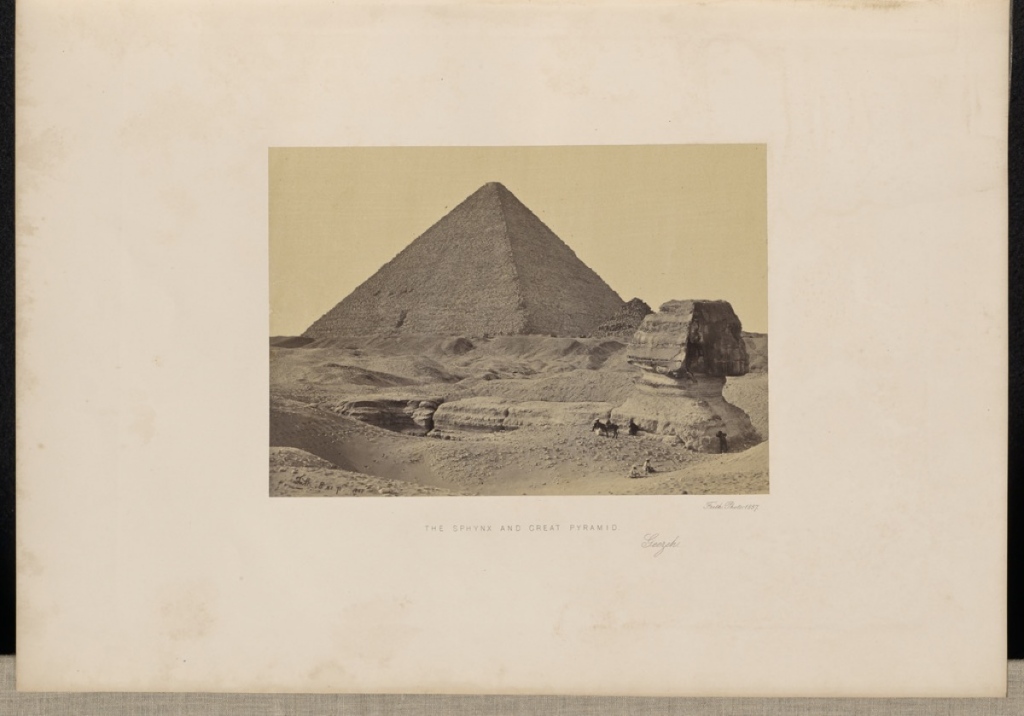 Francis Frith (English, 1822 - 1898) The Sphynx and Great Pyramid, Geezeh, 1857, Albumen silver print 15.7 x 22.5 cm (6 3/16 x 8 7/8 in.) The J. Paul Getty Museum, Los Angeles