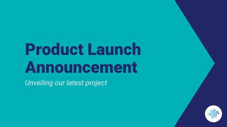 A promotional graphic for a product launch announcement, featuring a message about unveiling the latest project with Biteable video maker on a blue background.