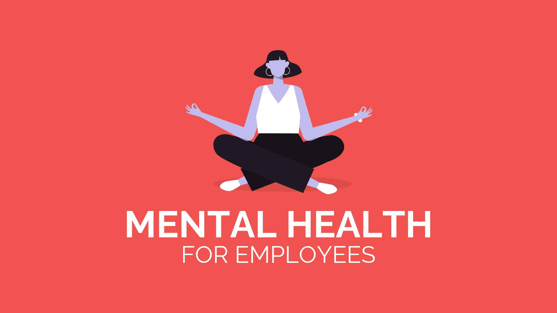 A person meditating with the text "mental health for employees" indicating a focus on workplace well-being, created with Biteable video maker.