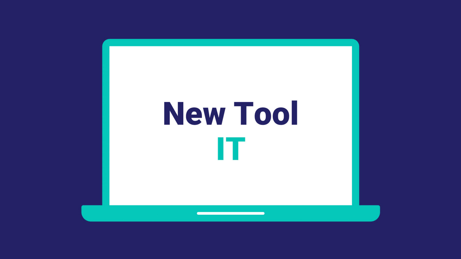 Laptop screen displaying the words "new tool it" against a purple background.