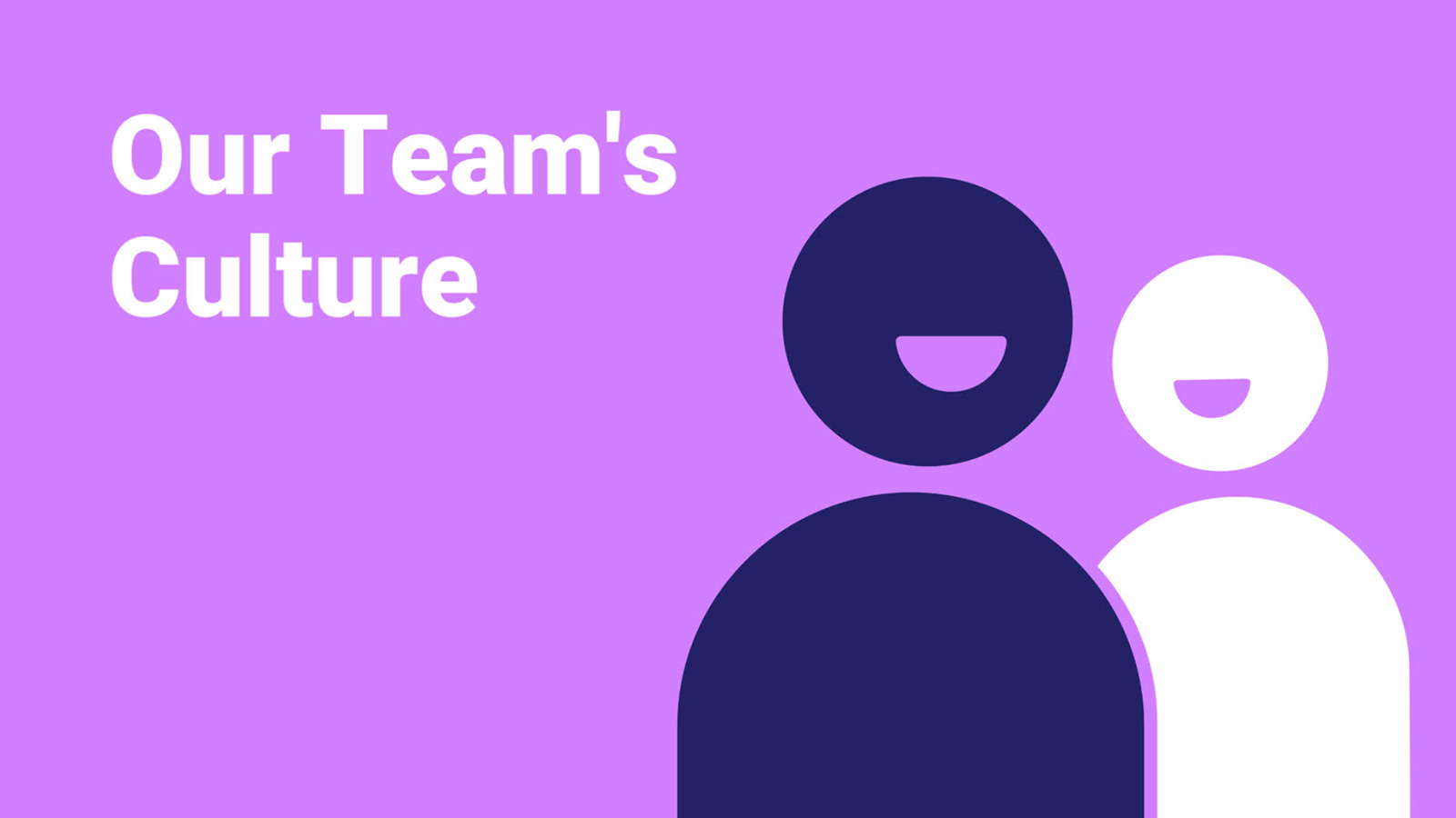 A graphic with stylized figures meant to represent people with the text "our team's culture" on a purple background.