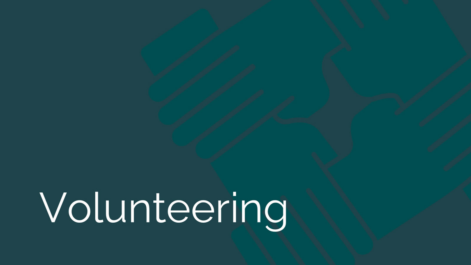 Graphic illustration of hands working together with the word "volunteering", created using Biteable video maker.